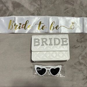 Brand new bridal set, purse, sunglasses, sash